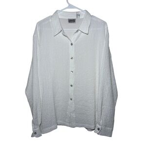 Chico's Design Womens Size 3 XL/16 Textured White Long Sleeve Button-Up Shirt
